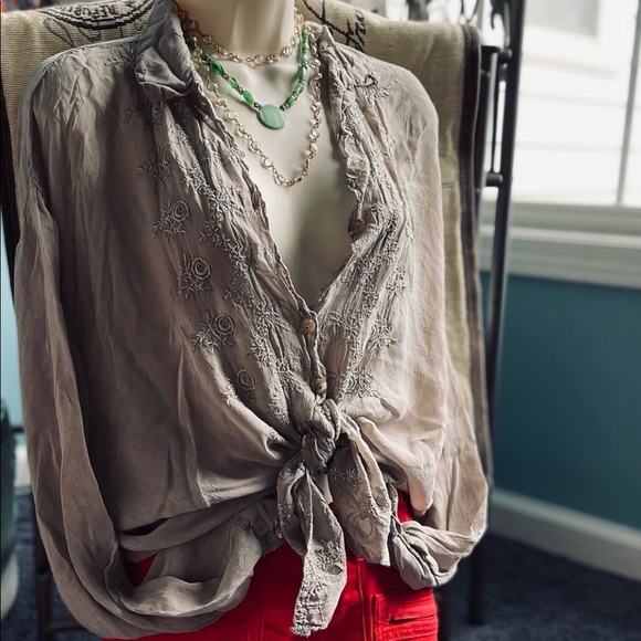 Johnny Was Tops - Johnny was vintage silk embroidered button down blouse top